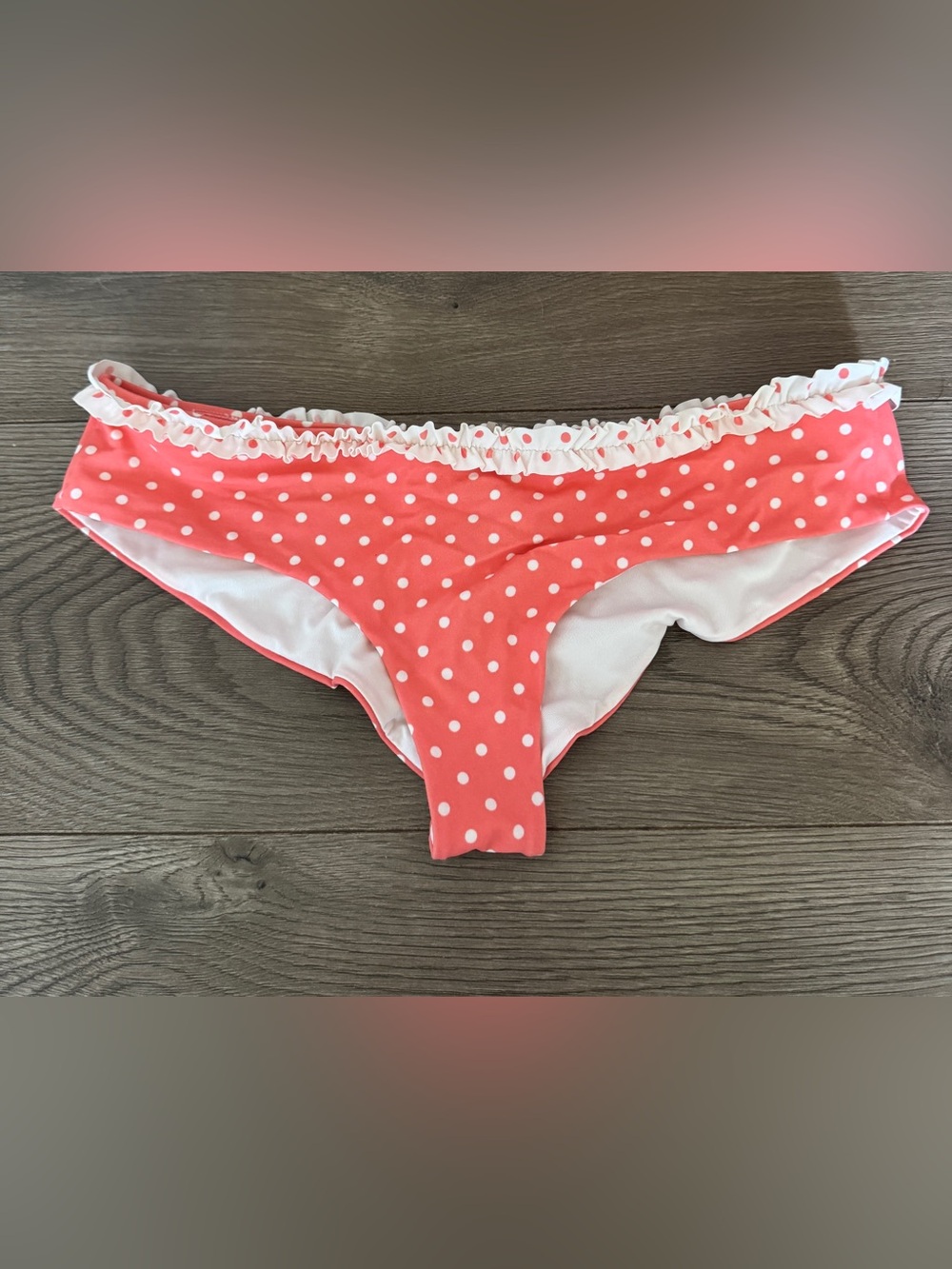 Victoria’s Secret Pink and White Polka Dot Ruffle Bikini Bottoms